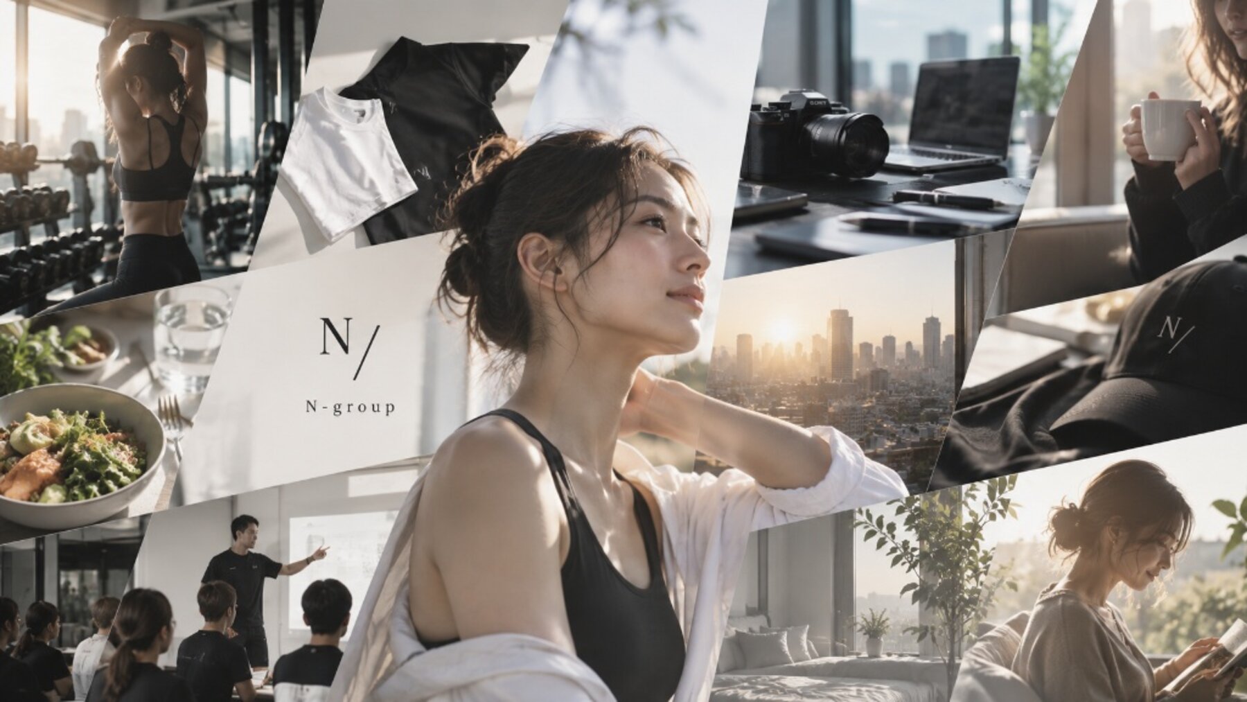 N-group のライフスタイル・トレーニング・ブランドを表すコラージュ